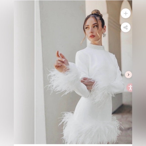 UNTAMED PETALS BY AMANDA JUDGE Dresses & Skirts - UNTAMED PETALS BY AMANDA JUDGE Clara White Feather-Trim Midi Dress